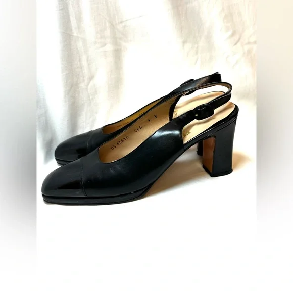 Salvatore Ferragamo Black Patent Slingback Heels